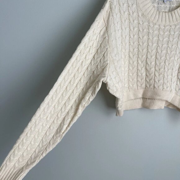 Danielle Bernstein WeWoreWhat Ivory Cable Knit Cropped Sweater - Picture 4 of 7